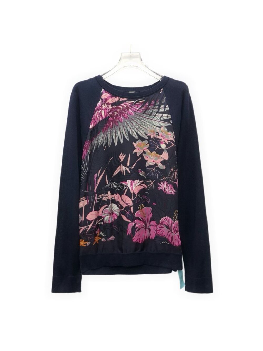 Hermès Navy Blue Silk Pattern Panel Top